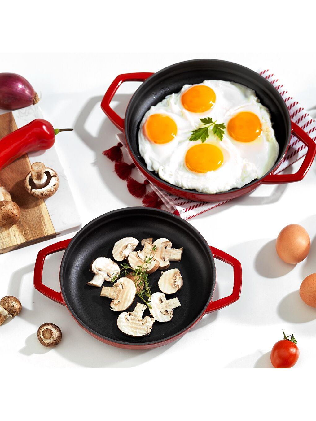 Guss Chef Döküm Sahan Çift Kulplu 19 cm-1 Parça-Kırmızı-3