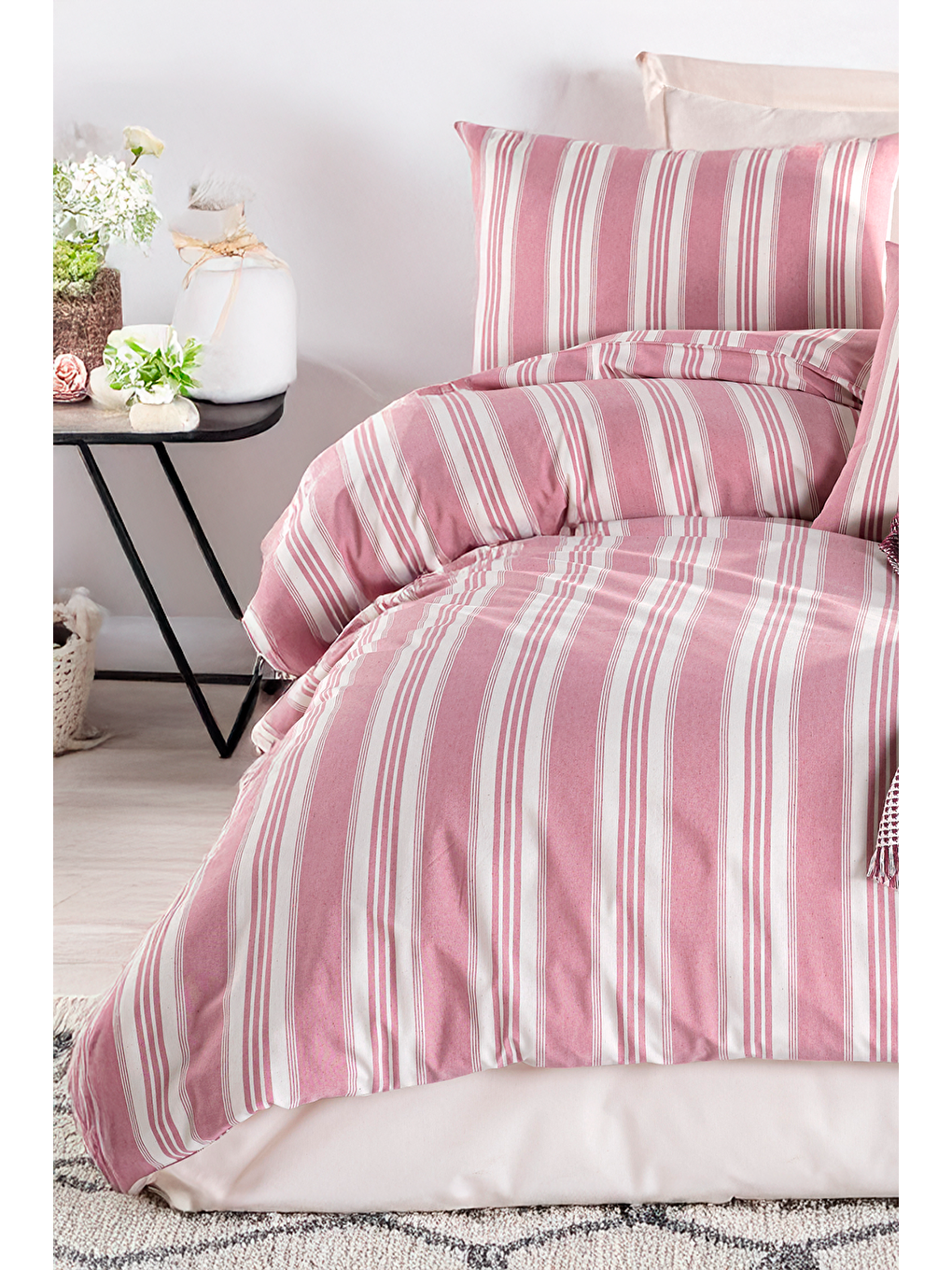 Sport Çizgili Nevresim Takımı Tek Kişilik Soft Line Bordo