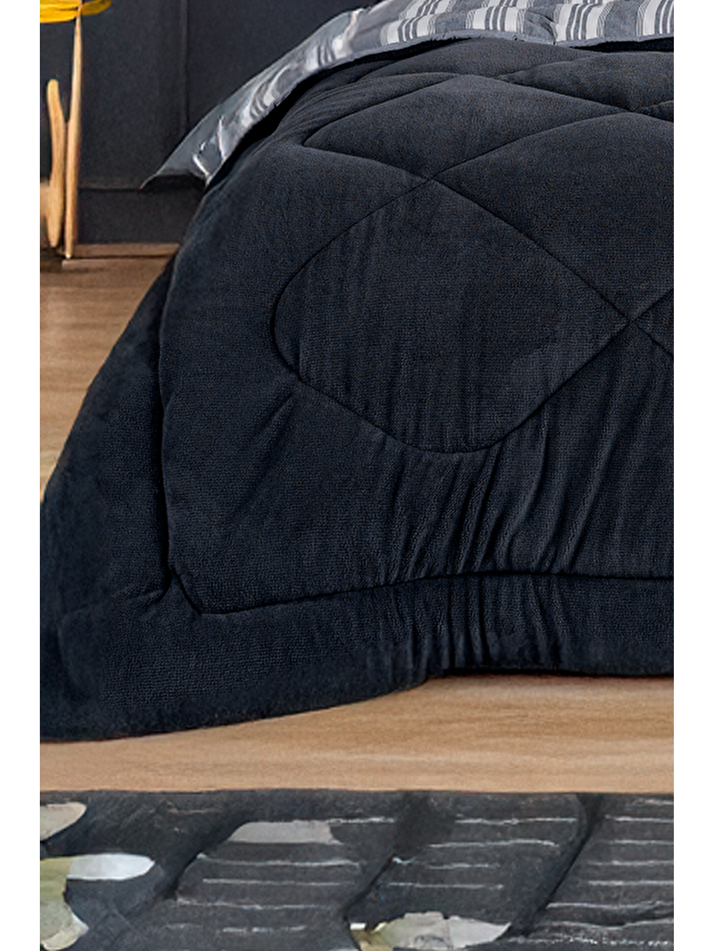 Uyku Seti Wellsoft Yorganlı Pofuduk 4 Parça Çift Kişilik Soft Line Antrasit-1