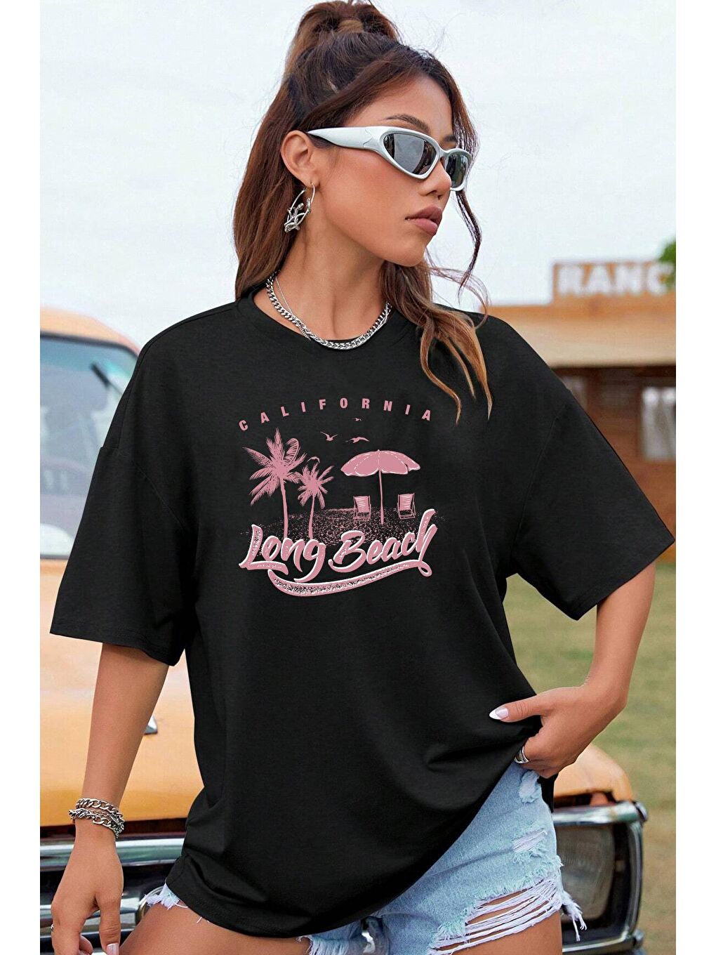 uyguntarz Siyah Unisex Long Beach Tasarım Tshirt