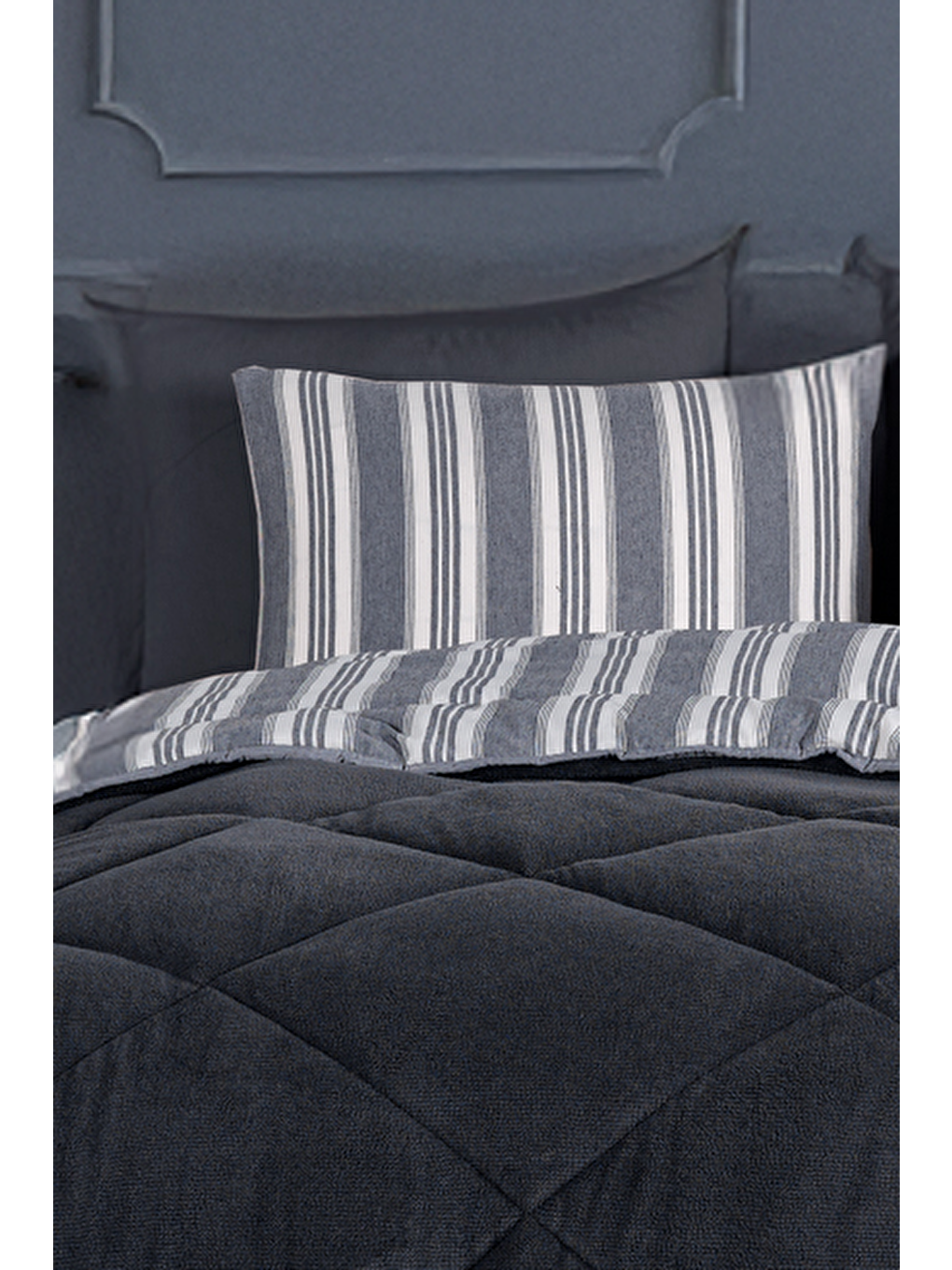 Uyku Seti Wellsoft Yorganlı Pofuduk 4 Parça Çift Kişilik Soft Line Antrasit-2