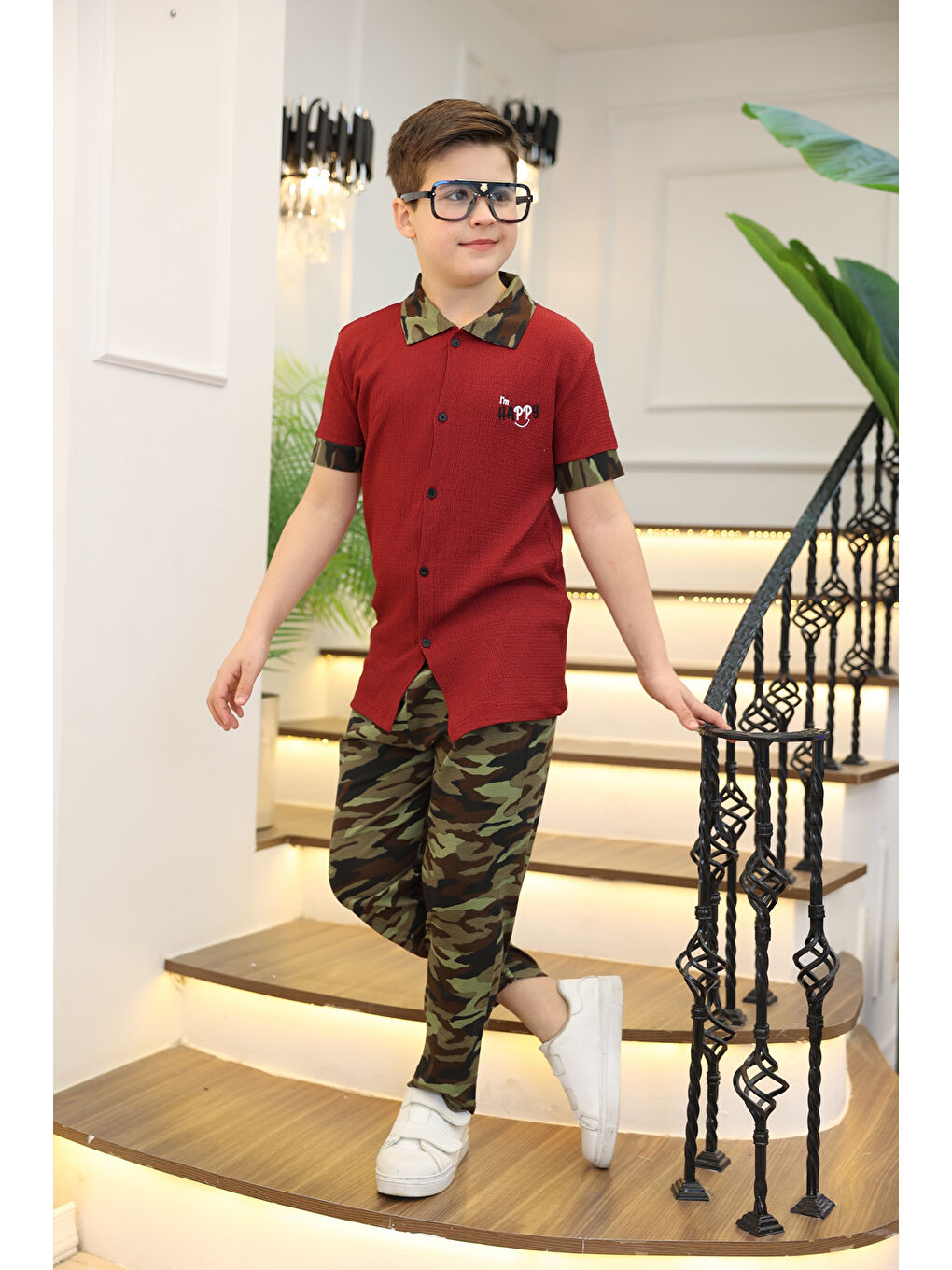 Bordo Erkek Çocuk 2'li Takım (Gömlek+Pantolon) 3-12 Yaş 12196-1