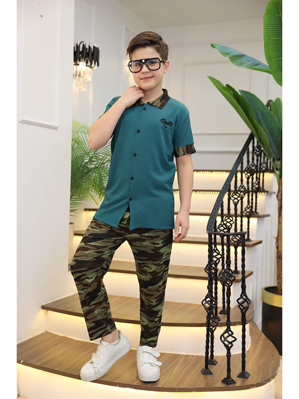 Petrol Erkek Çocuk 2'li Takım (Gömlek+Pantolon) 3-12 Yaş 12196-1