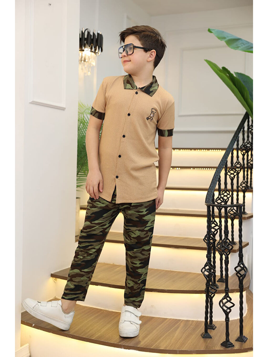 Kahverengi Erkek Çocuk 2'li Takım (Gömlek+Pantolon) 3-12 Yaş 12196-3