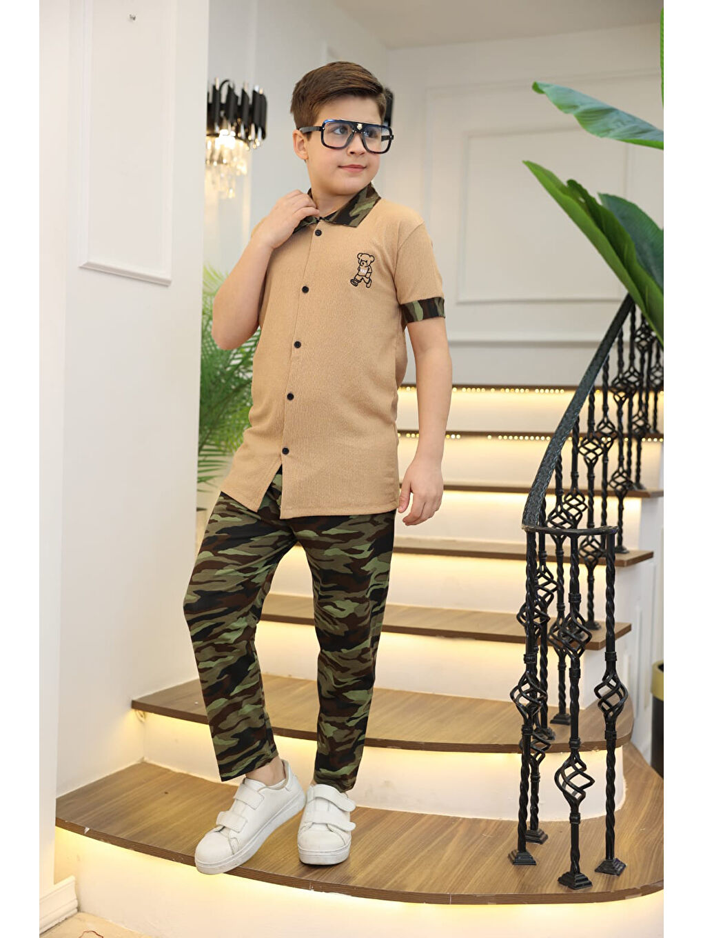 Kahverengi Erkek Çocuk 2'li Takım (Gömlek+Pantolon) 3-12 Yaş 12196-4