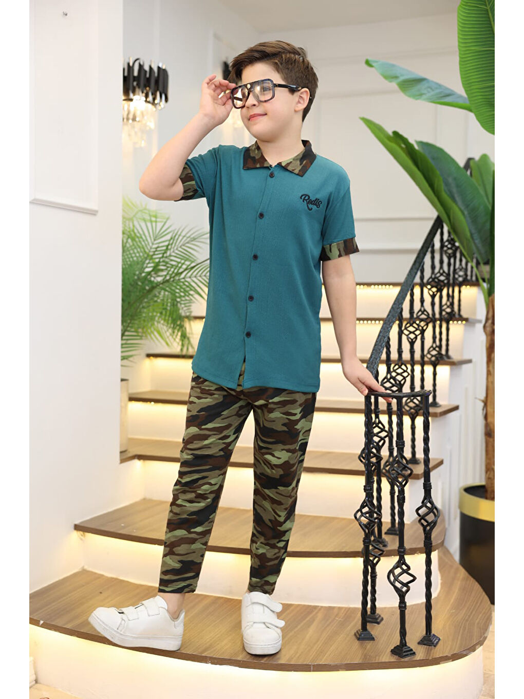 Petrol Erkek Çocuk 2'li Takım (Gömlek+Pantolon) 3-12 Yaş 12196-2