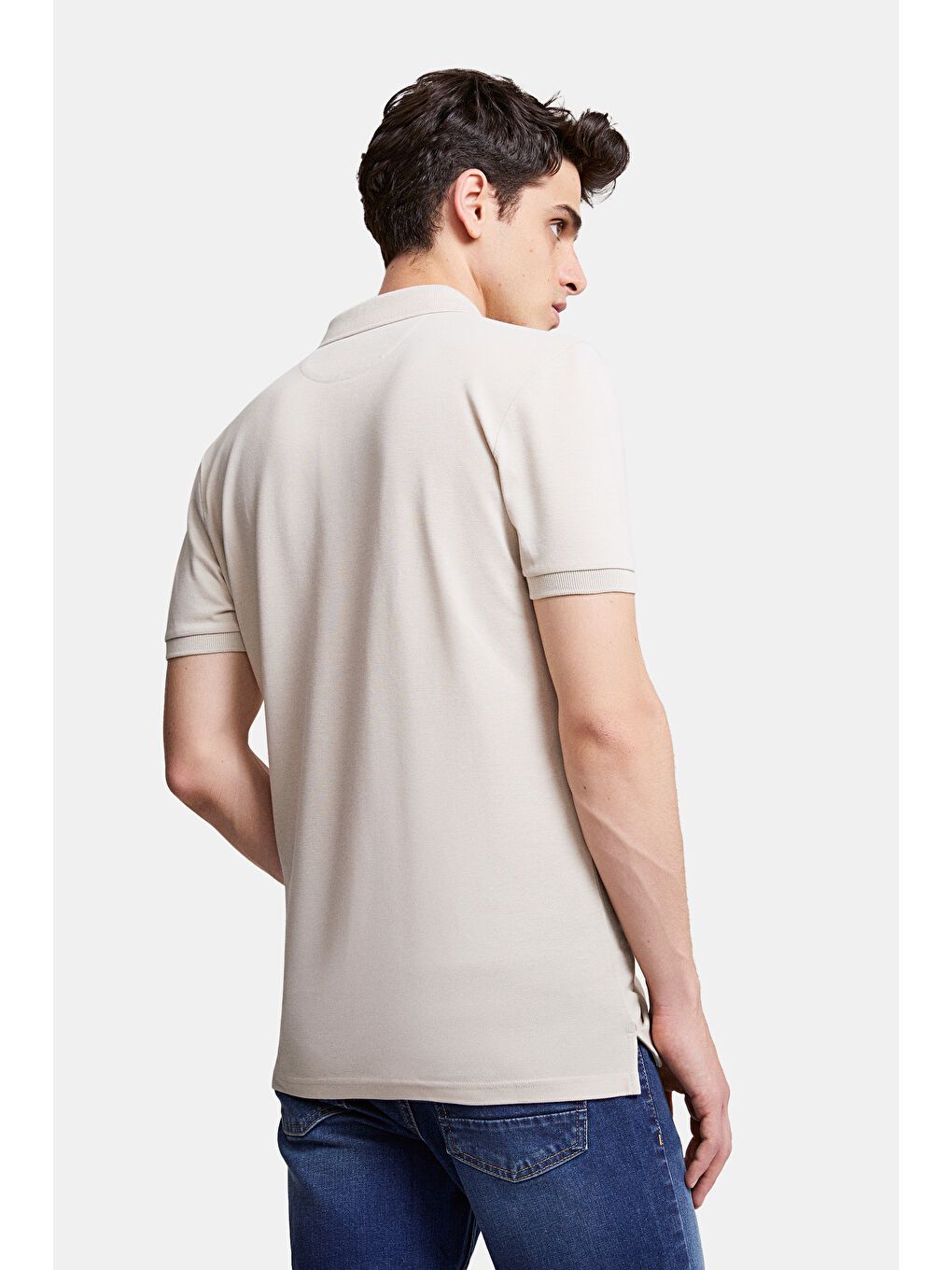 Bej Regular Fit Taş %100 Pamuklu Uzun Ömürlü Kıvrılmaz Polo Yaka Nakışlı Tişört-3