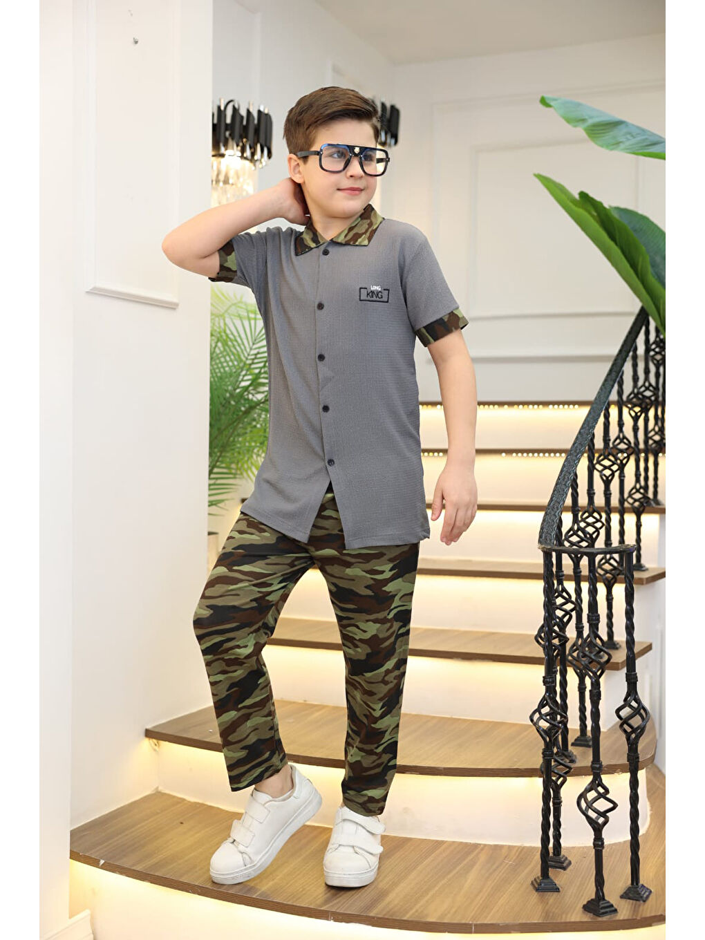 Gri Erkek Çocuk 2'li Takım (Gömlek+Pantolon) 3-12 Yaş 12196