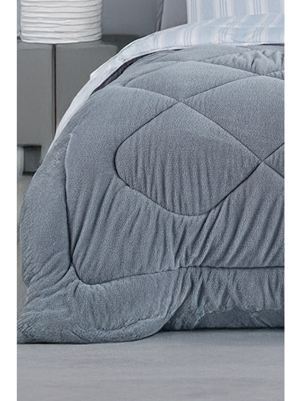 Uyku Seti Wellsoft Yorganlı Pofuduk 4 Parça Çift Kişilik Soft Line Gri-1