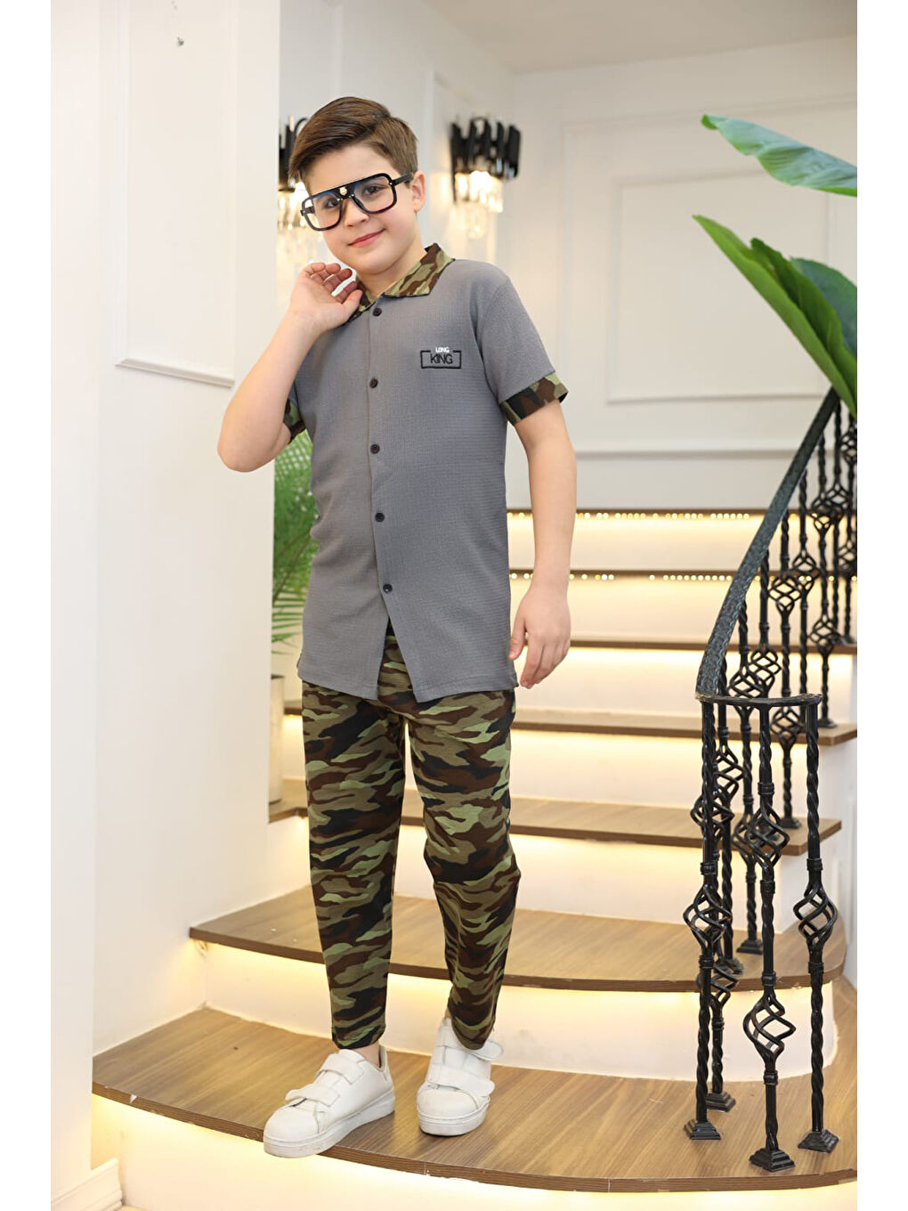 Gri Erkek Çocuk 2'li Takım (Gömlek+Pantolon) 3-12 Yaş 12196-2