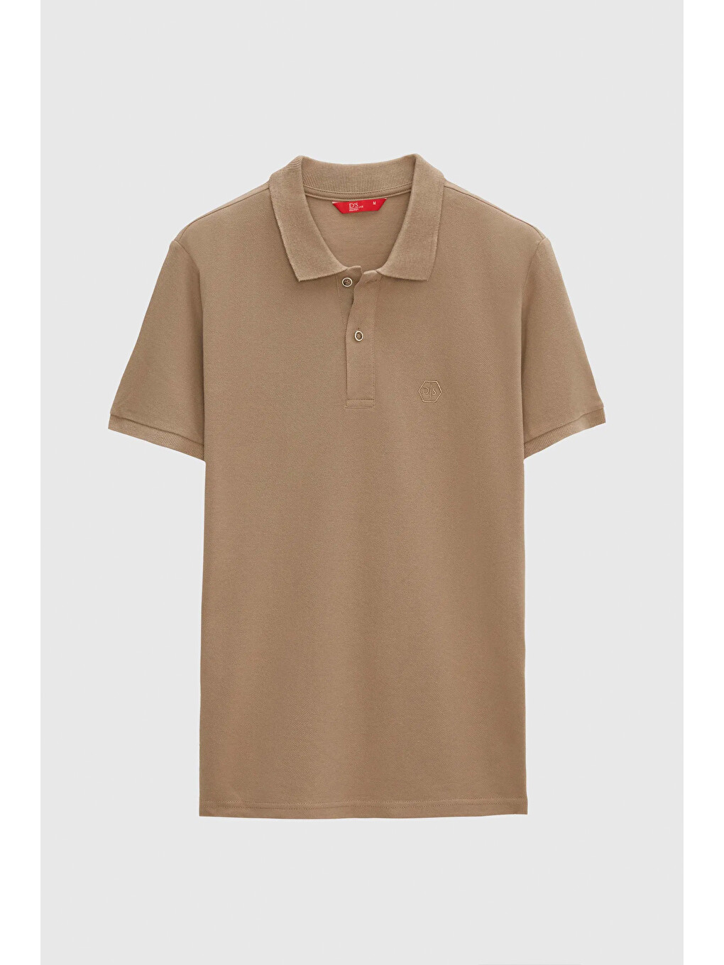 Bej Regular Fit Vizon %100 Pamuklu Uzun Ömürlü Kıvrılmaz Polo Yaka Nakışlı Tişört-3