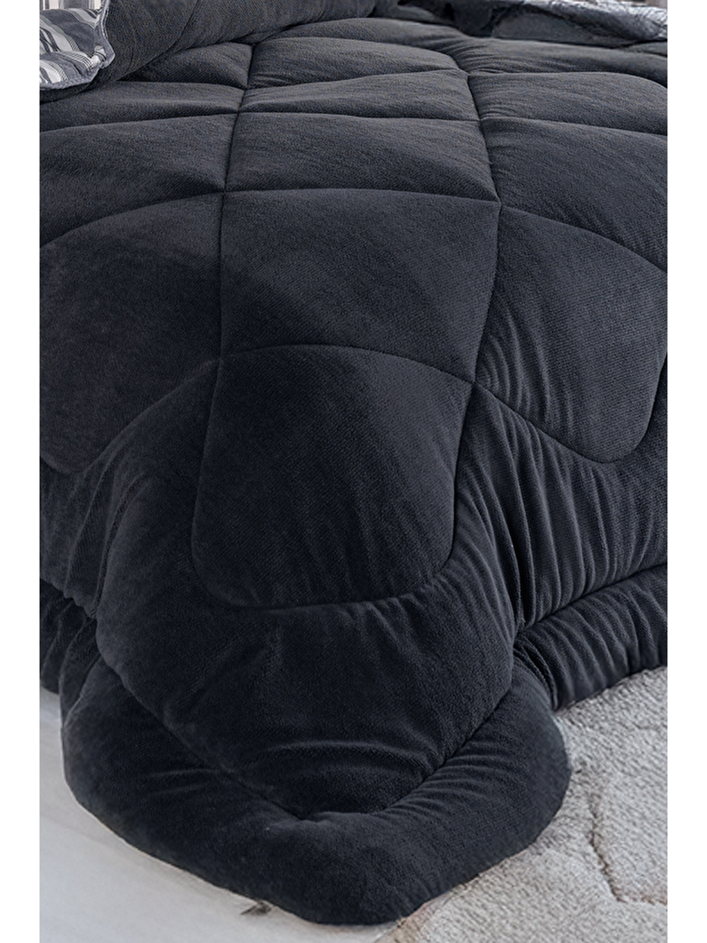 Uyku Seti Wellsoft Yorganlı Pofuduk 3 Parça Tek Kişilik Soft Line Antrasit-2