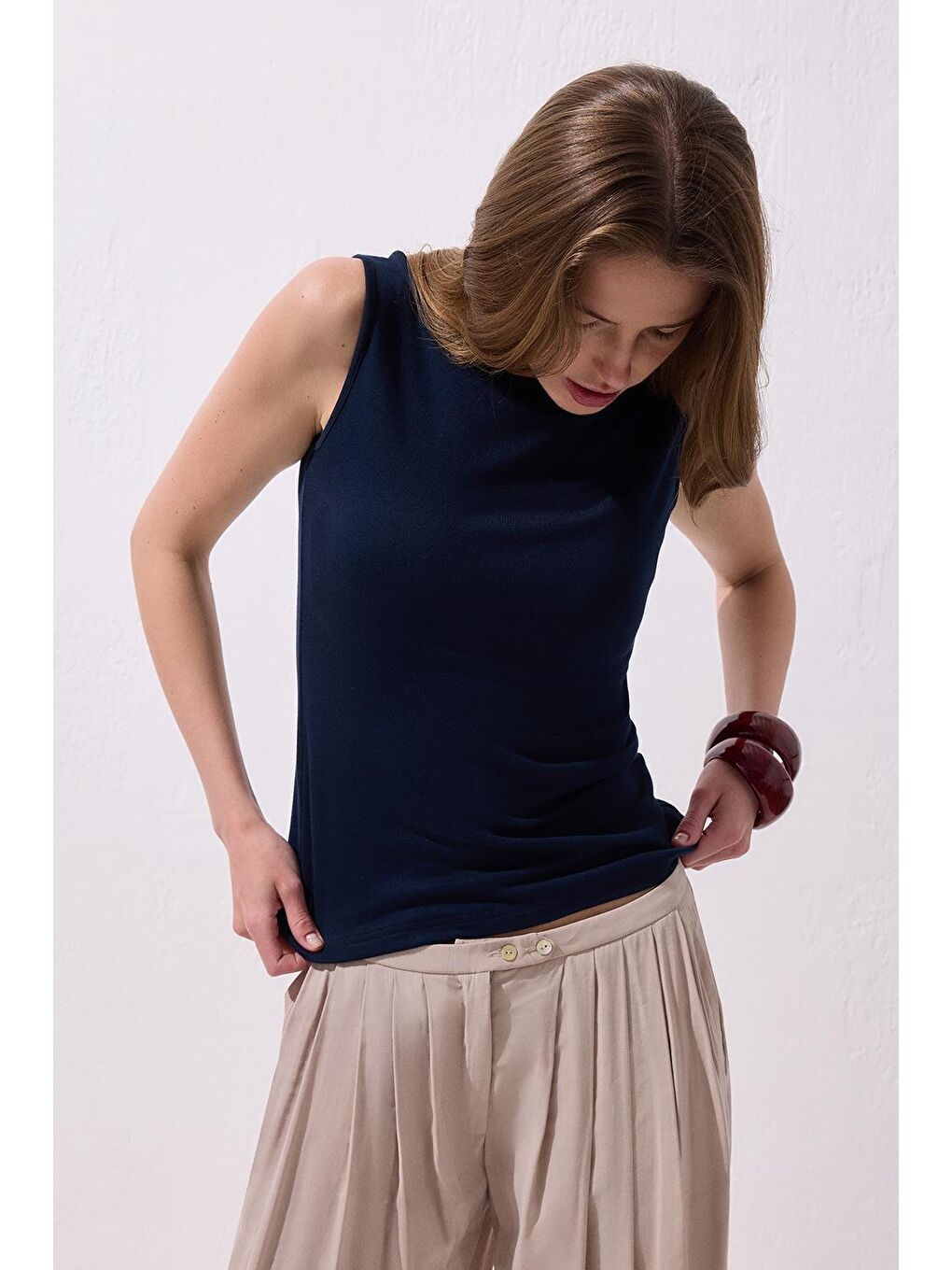 Sıfır Kol Elastanlı Pamuk Bady Lacivert-1