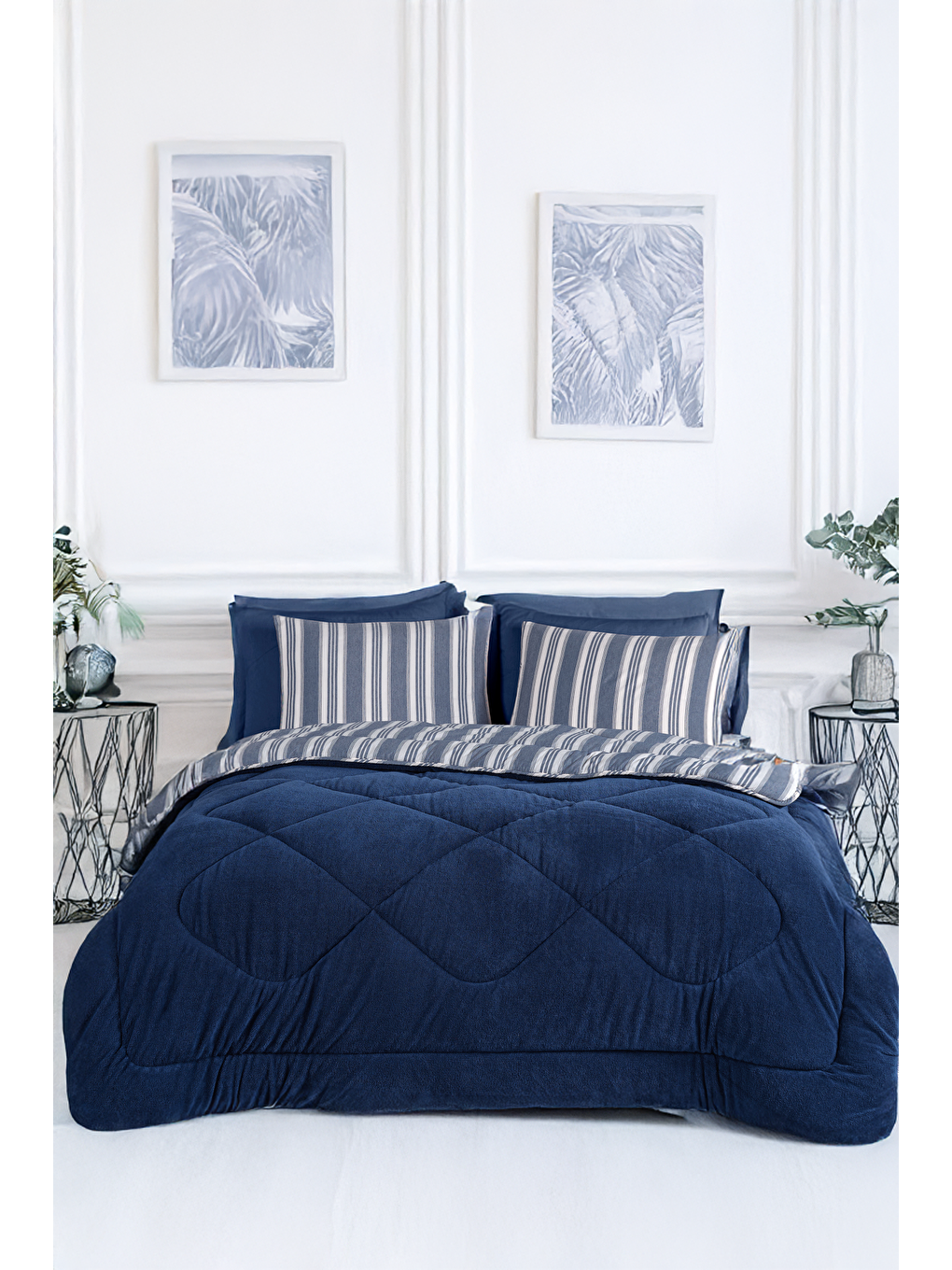 UPSTYLE Wellsoft Yorgan Çift Kişilik Soft Line Lacivert