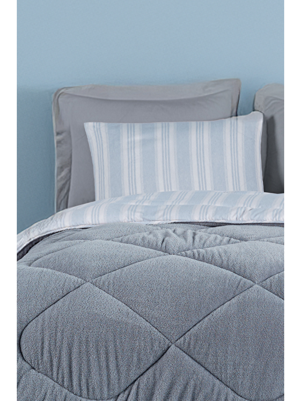 Wellsoft Yorgan Çift Kişilik Soft Line Gri-2