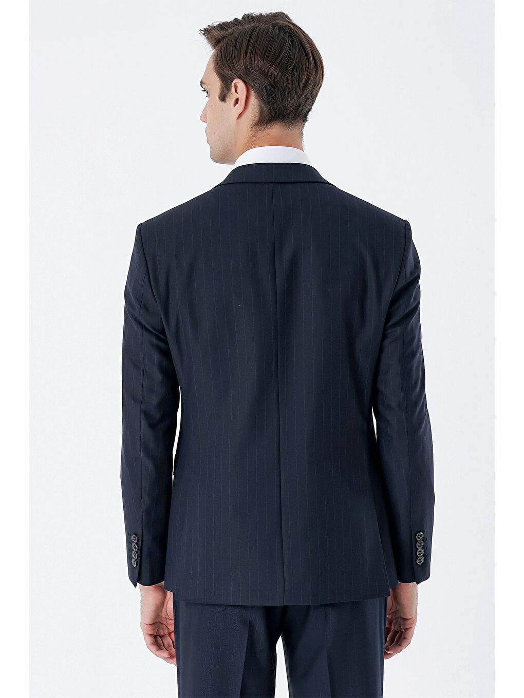 İMZA Koyu Lacivert Çizgili Mono Yaka Yelekli 6 Drop Slim Fit Dar Kesim Klasik Takım Elbise 1001235160 - 7