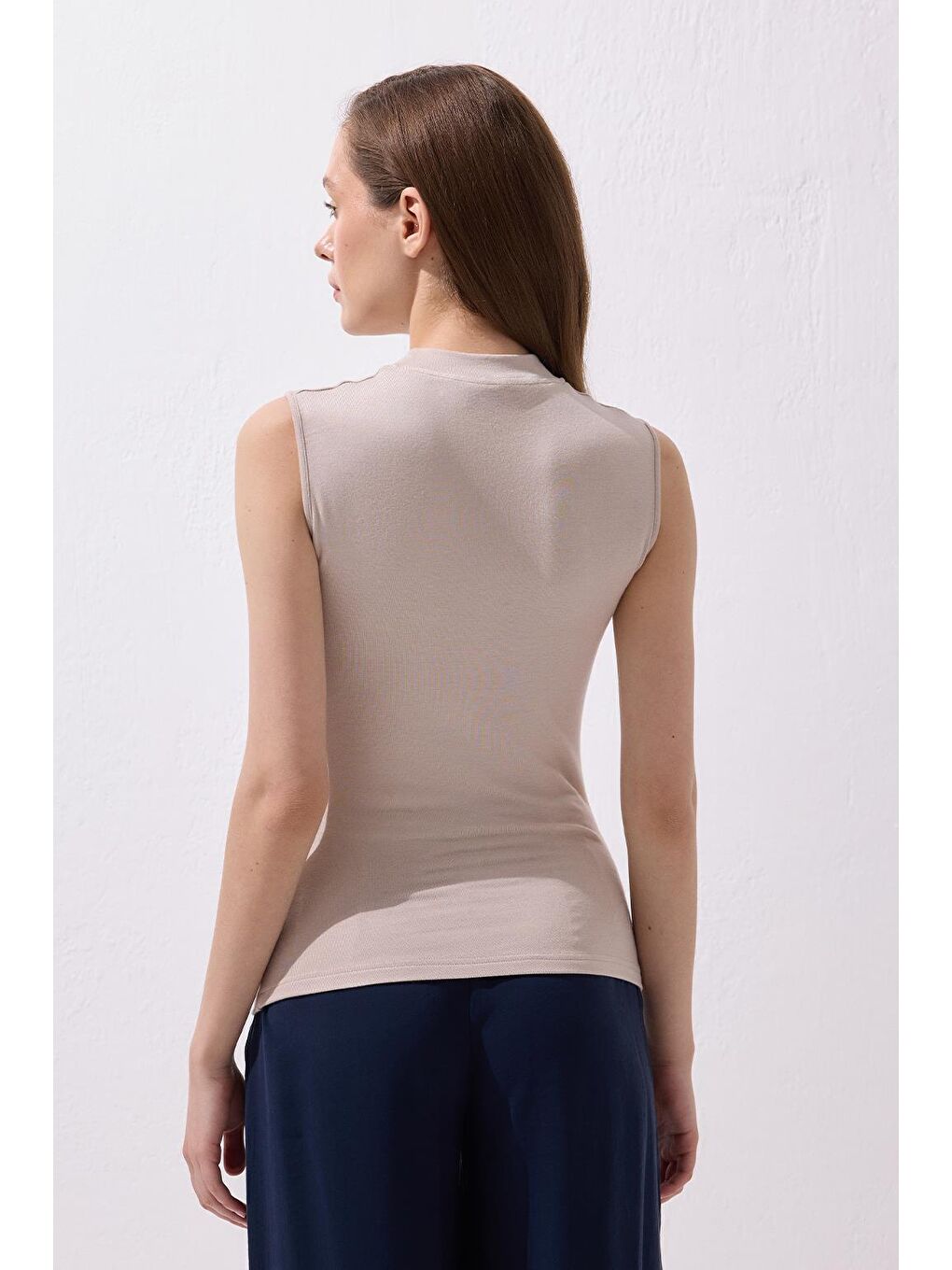 Bej Sıfır Kol Elastanlı Pamuk Bady Vizon-3