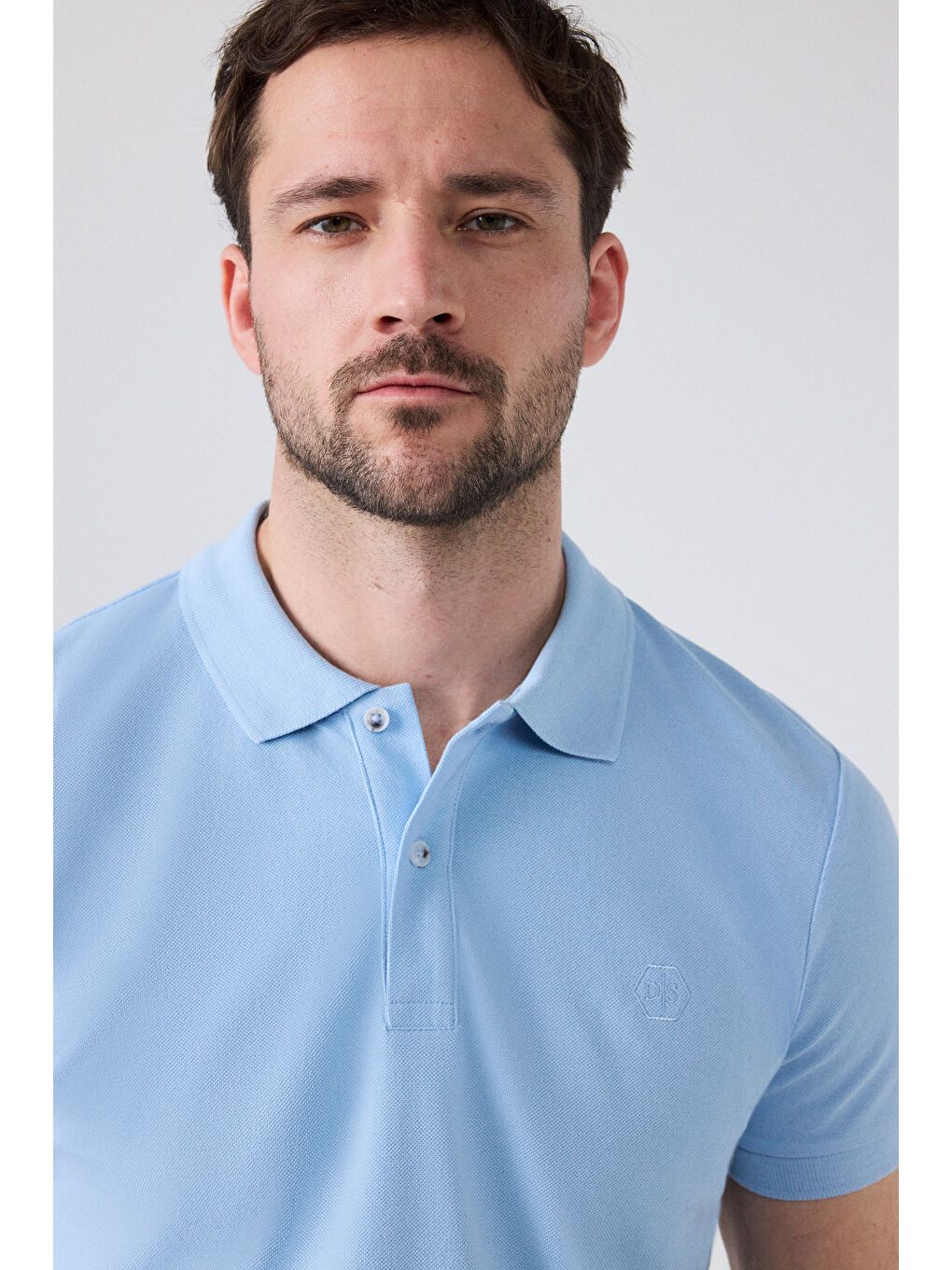 Regular Fit Açık Mavi %100 Pamuklu Uzun Ömürlü Kıvrılmaz Polo Yaka Nakışlı Tişört-2
