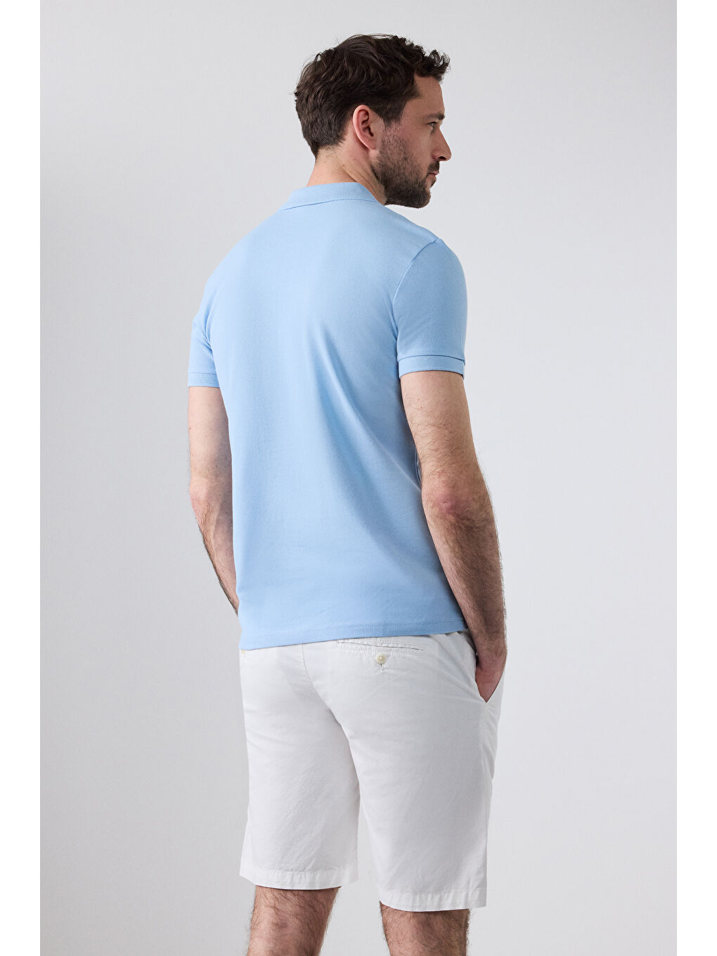 Regular Fit Açık Mavi %100 Pamuklu Uzun Ömürlü Kıvrılmaz Polo Yaka Nakışlı Tişört-3