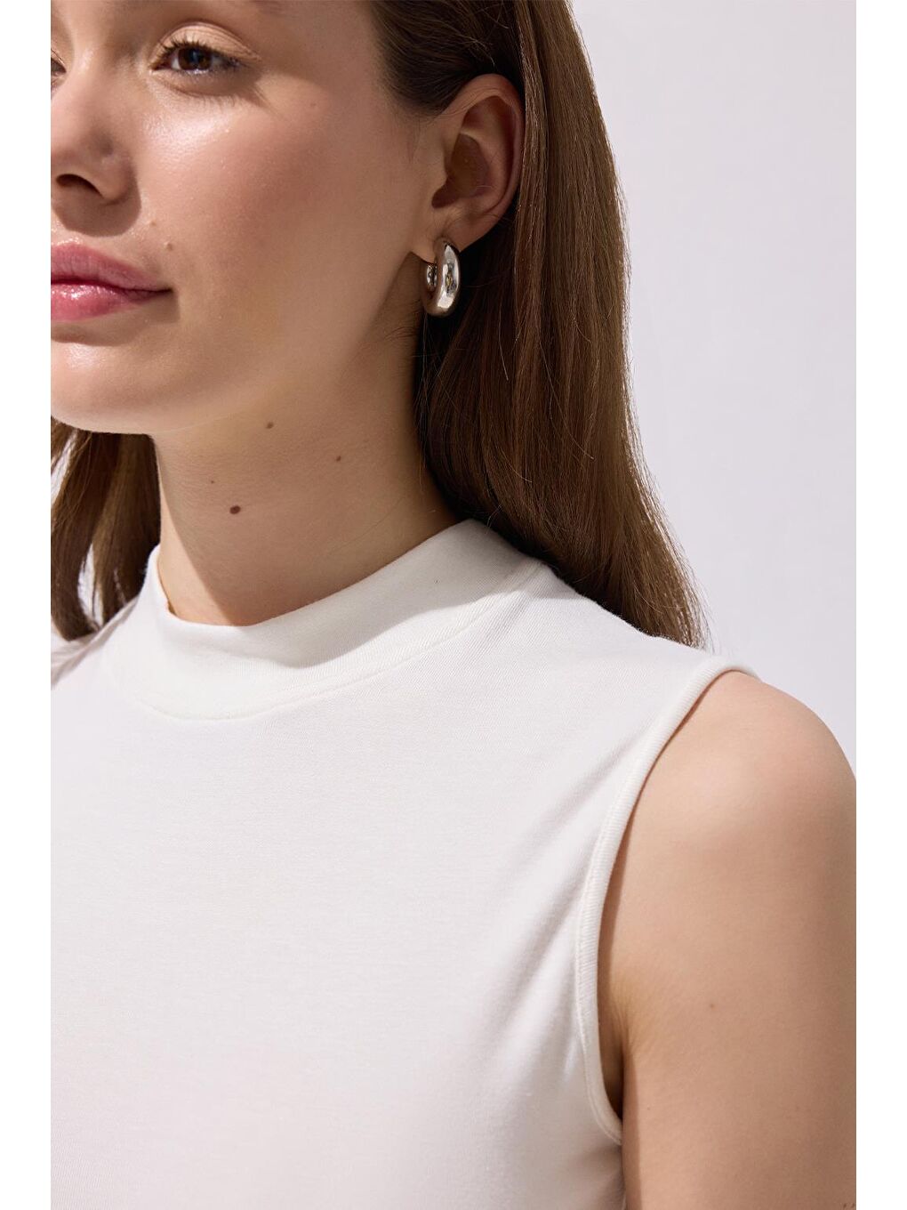 Sıfır Kol Elastanlı Pamuk Bady Ekru-2