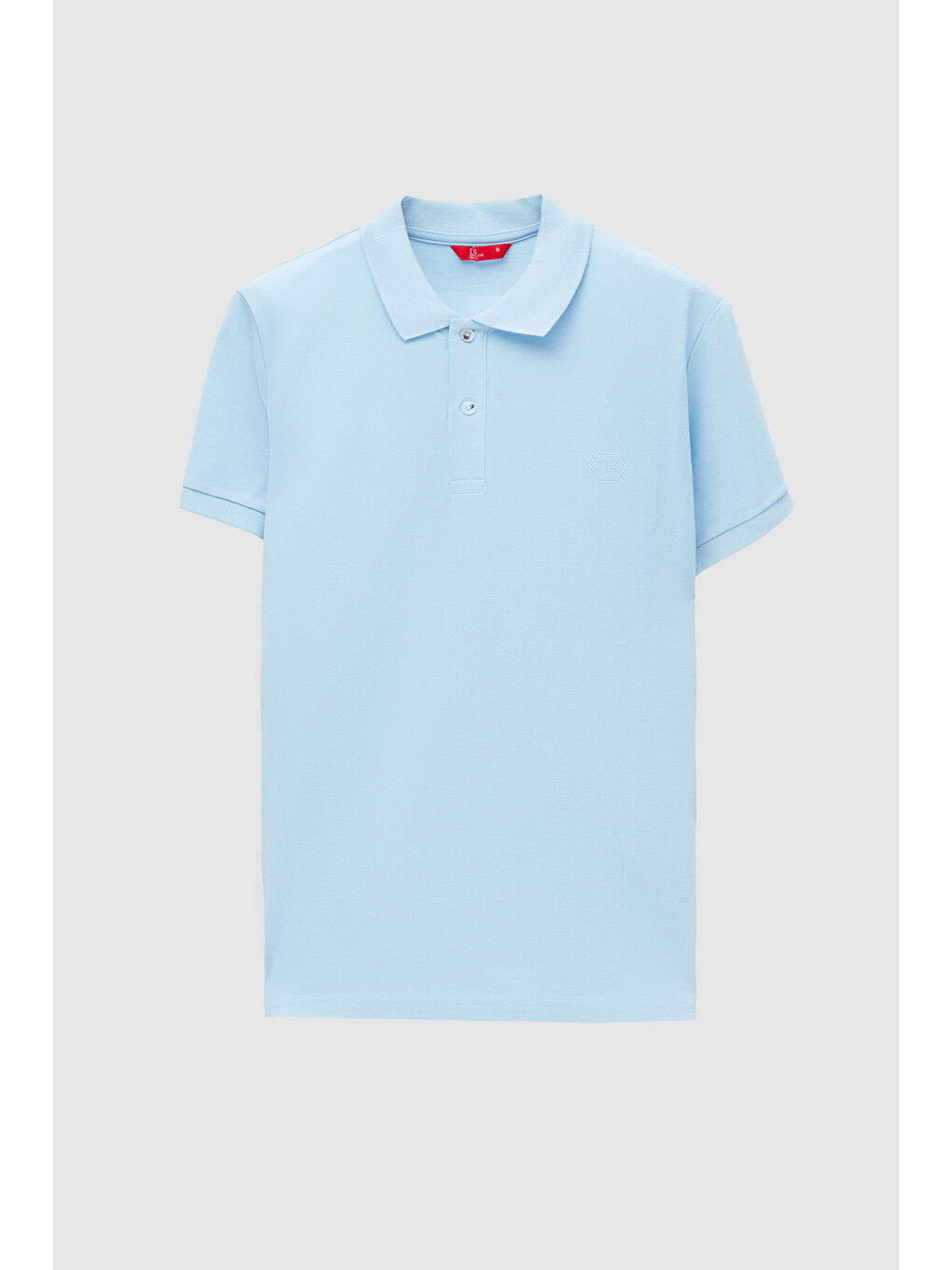 Regular Fit Açık Mavi %100 Pamuklu Uzun Ömürlü Kıvrılmaz Polo Yaka Nakışlı Tişört-4