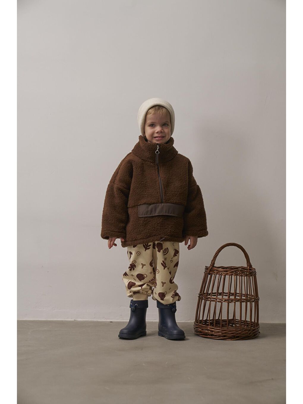 Kahverengi Acı Kahve Wellsoft Yarım Fermuar Çocuk Mont 1-6 Yaş