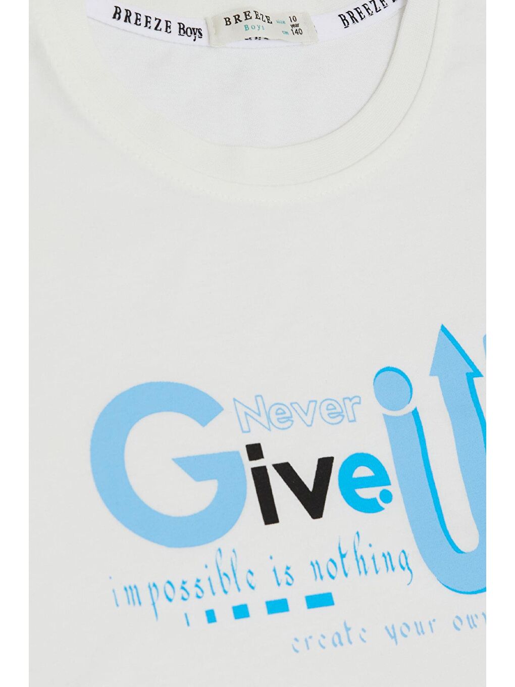 Erkek Çocuk Tişört Asla Pes Etme Tasarım Baskılı Ekru (9-16 Yaş)-2