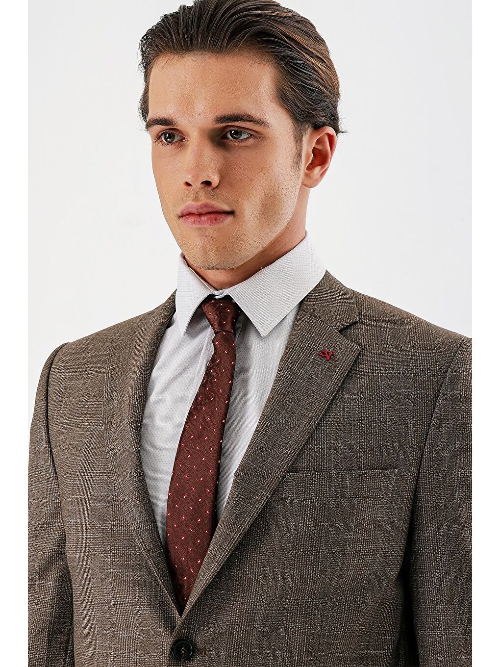 Kahverengi Taba Ekoseli Mono Yaka Elastanlı 6 Drop Comfort Fit Rahat Kesim Klasik Takım Elbise 1001240165-1