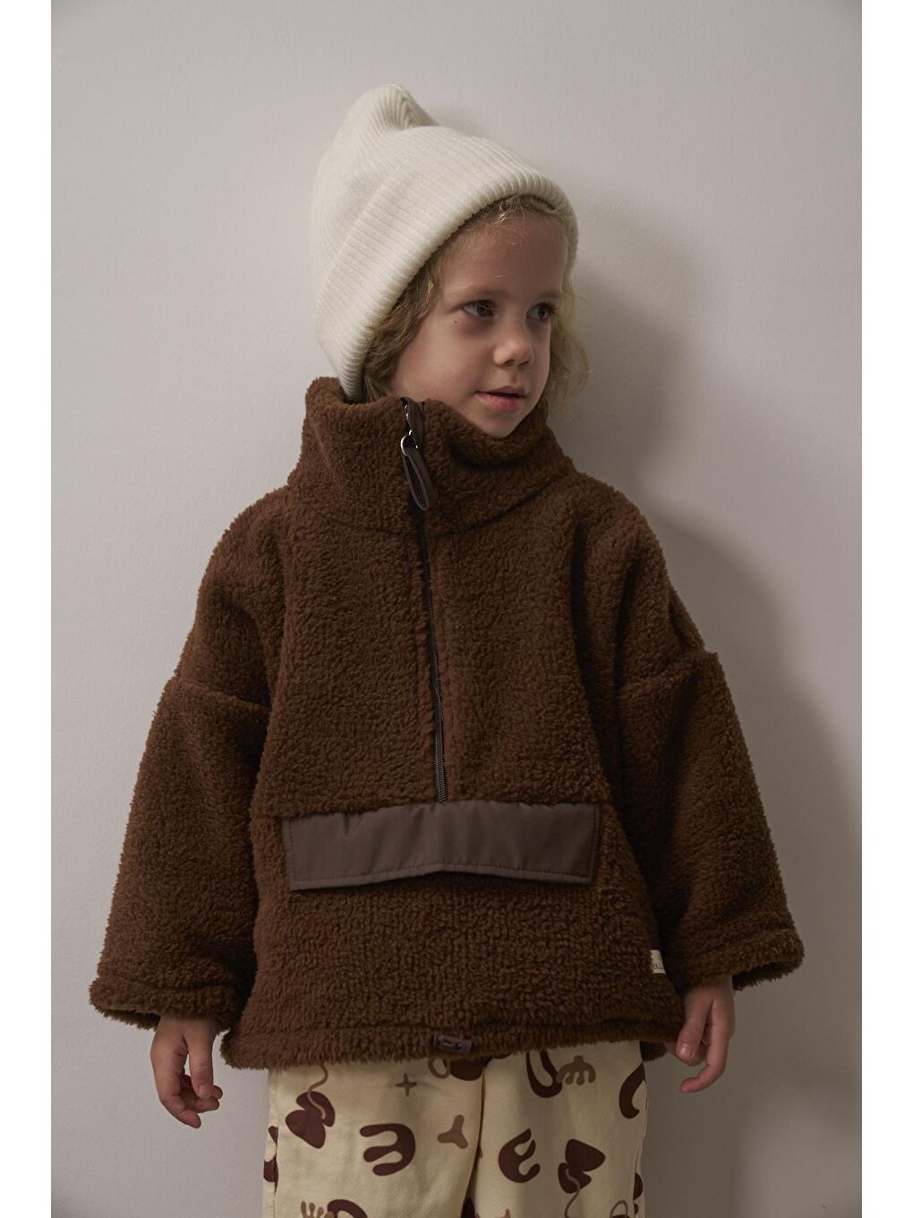 Kahverengi Acı Kahve Wellsoft Yarım Fermuar Çocuk Mont 1-6 Yaş-3