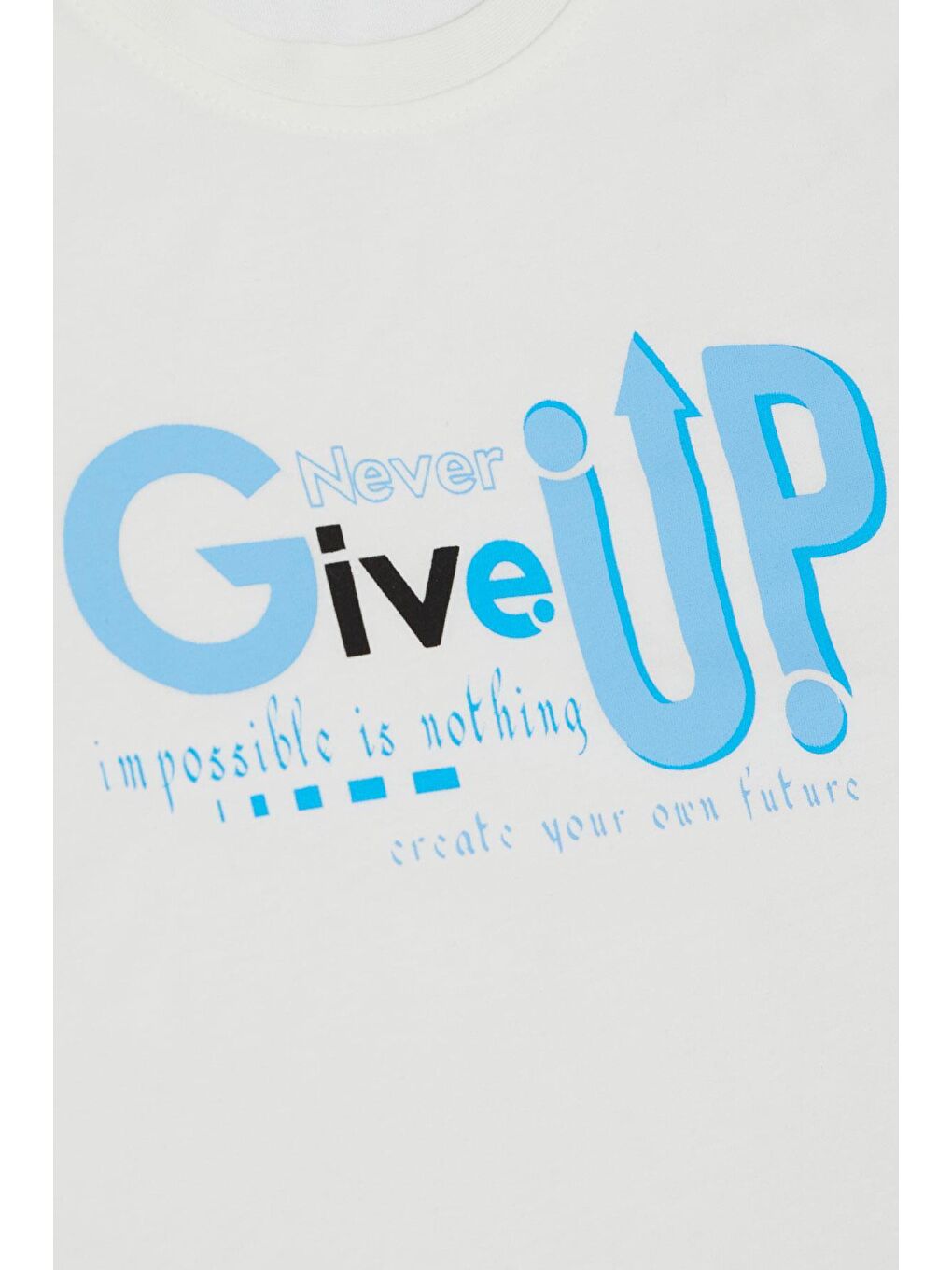 Erkek Çocuk Tişört Asla Pes Etme Tasarım Baskılı Ekru (9-16 Yaş)-3