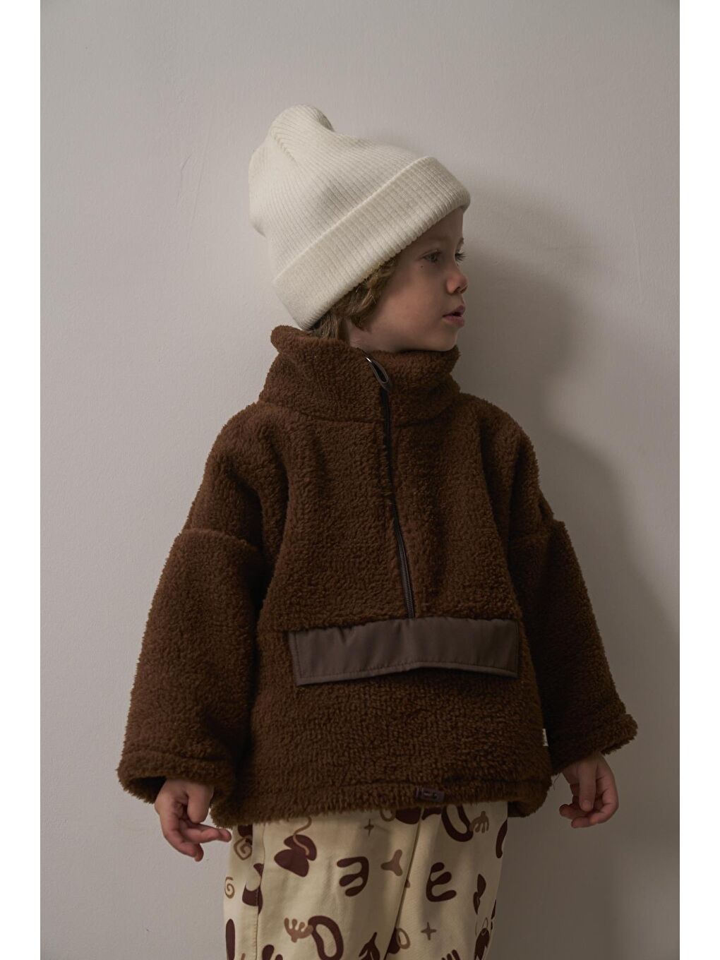 Kahverengi Acı Kahve Wellsoft Yarım Fermuar Çocuk Mont 1-6 Yaş-5