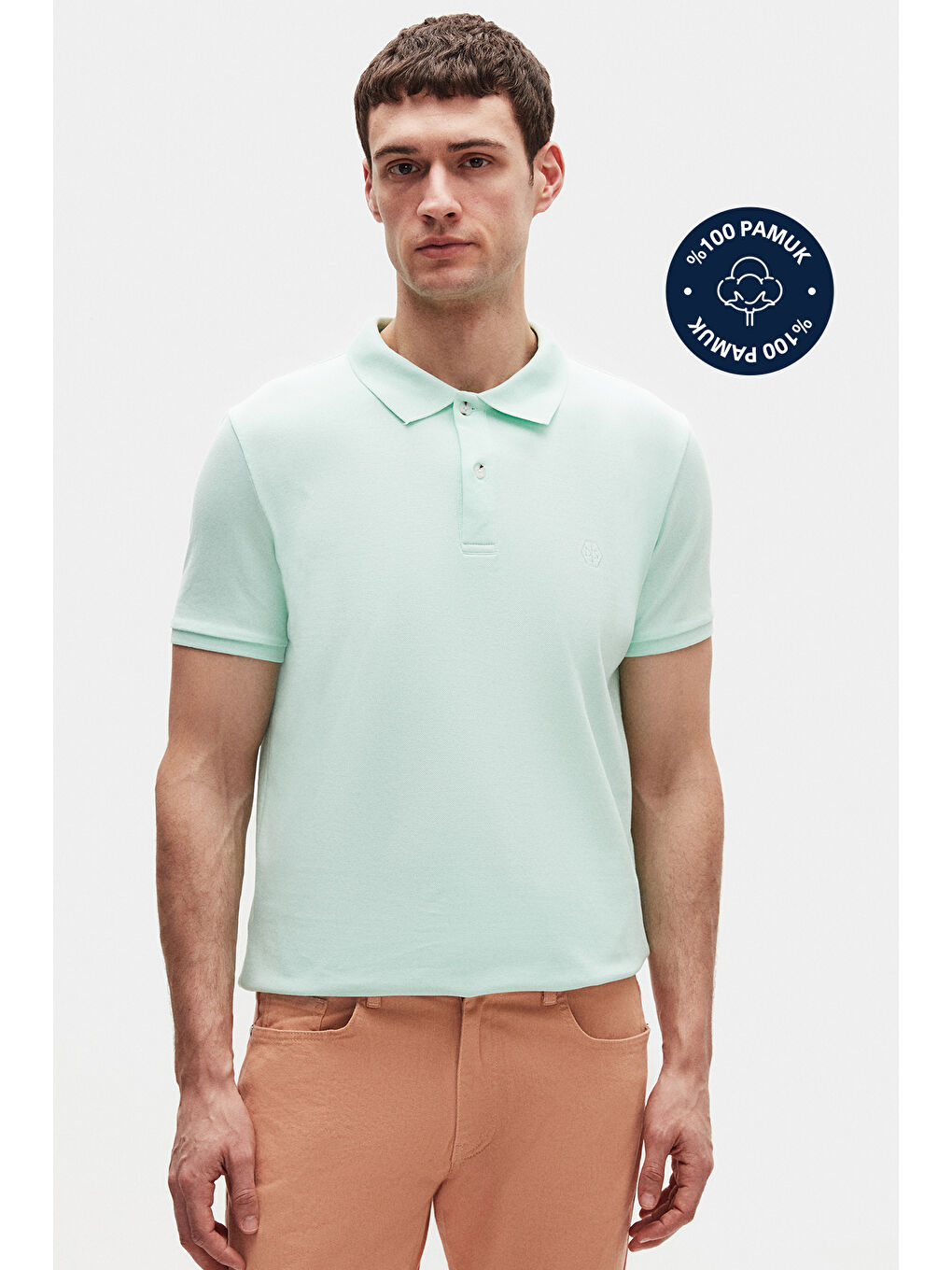 Yeşil Regular Fit Mint %100 Pamuklu Uzun Ömürlü Kıvrılmaz Polo Yaka Nakışlı Tişört-1