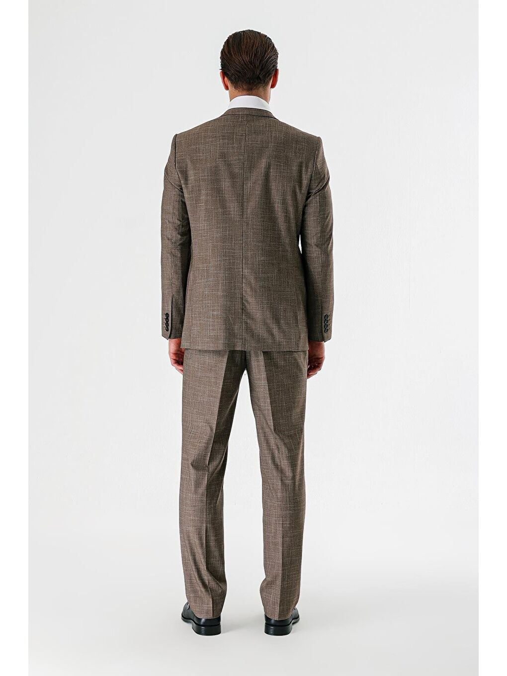 Kahverengi Taba Ekoseli Mono Yaka Elastanlı 6 Drop Comfort Fit Rahat Kesim Klasik Takım Elbise 1001240165-5