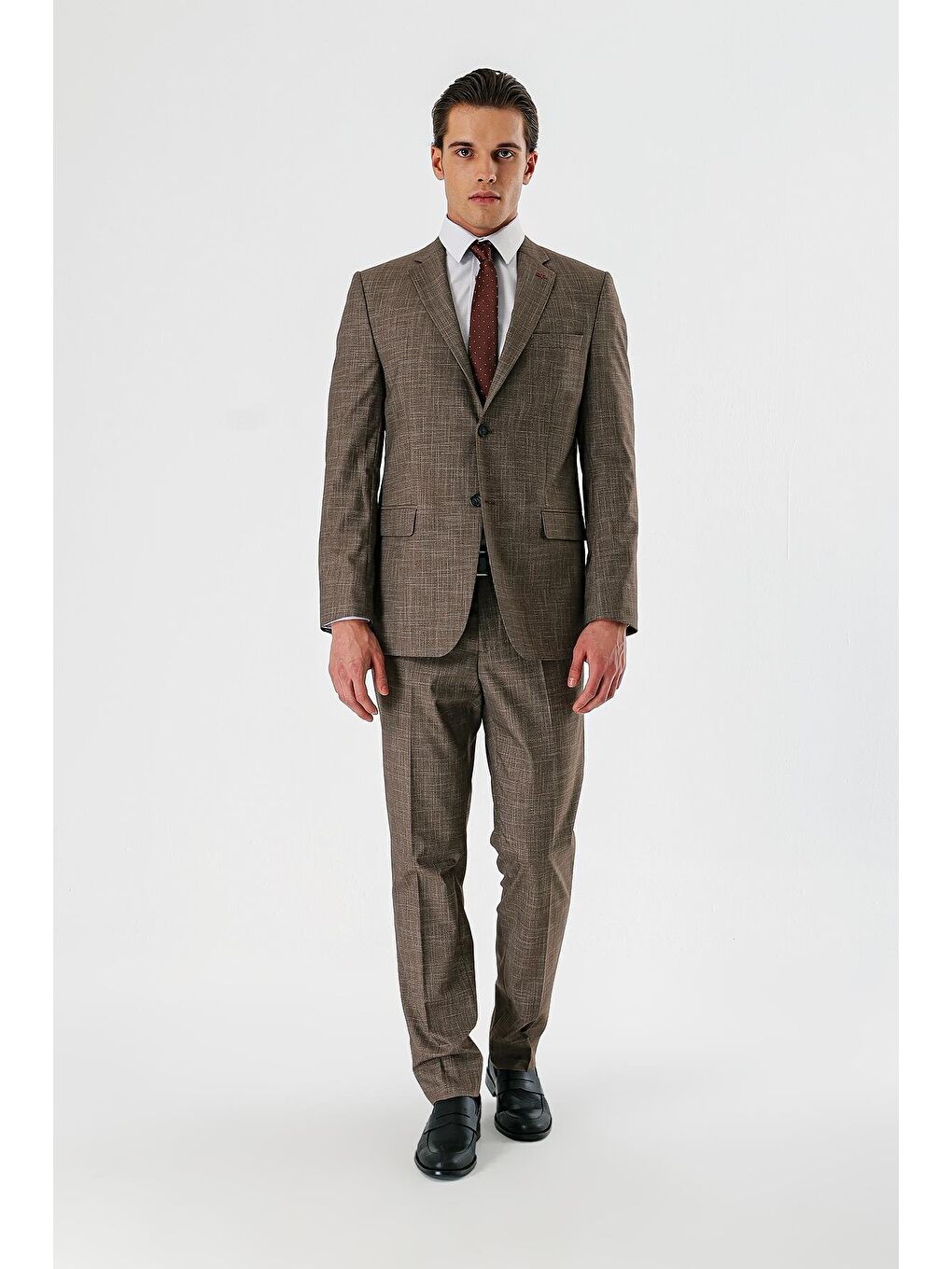 Kahverengi Taba Ekoseli Mono Yaka Elastanlı 6 Drop Comfort Fit Rahat Kesim Klasik Takım Elbise 1001240165-7