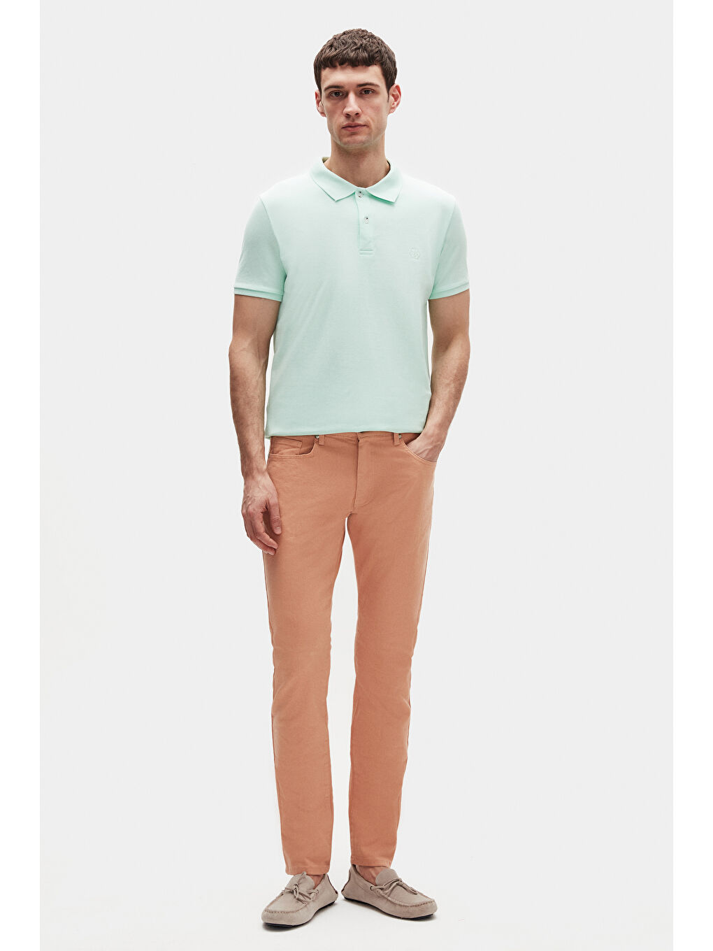 Yeşil Regular Fit Mint %100 Pamuklu Uzun Ömürlü Kıvrılmaz Polo Yaka Nakışlı Tişört-3