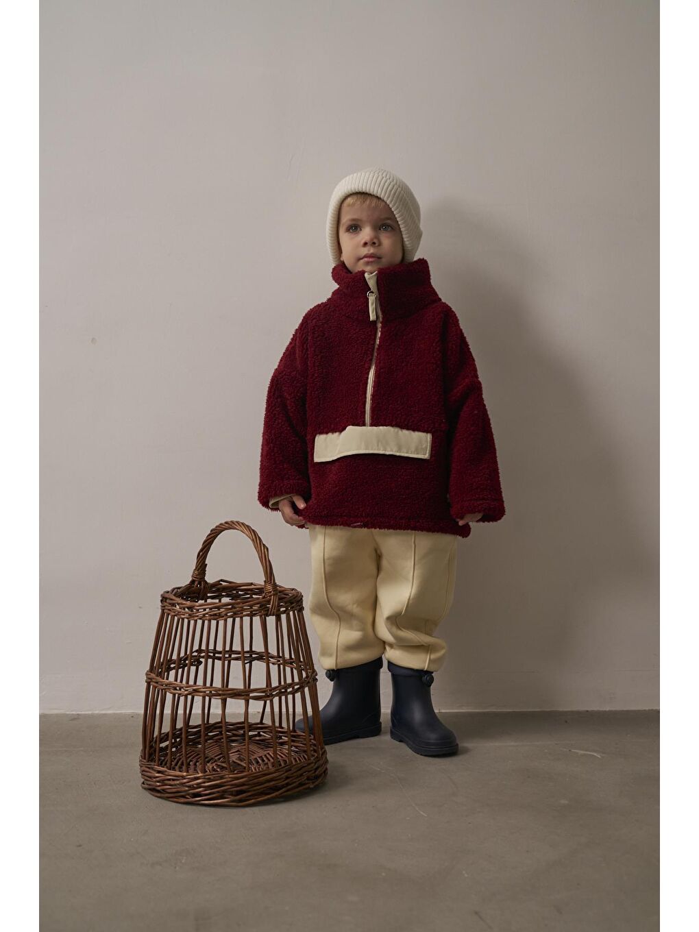 Bordo Wellsoft Yarım Fermuar Çocuk Mont 1-6 Yaş-1