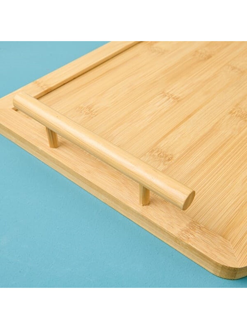 Ekru Kulplu Bambu Tepsi - Açık Kahverengi- 27x40 Cm-4