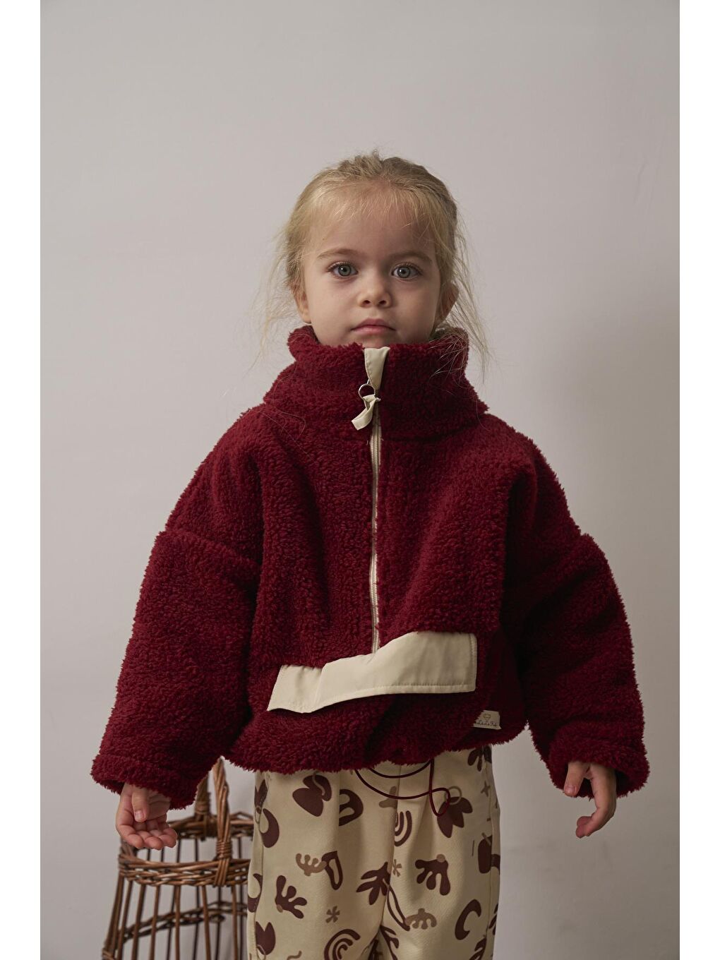 Bordo Wellsoft Yarım Fermuar Çocuk Mont 1-6 Yaş-3