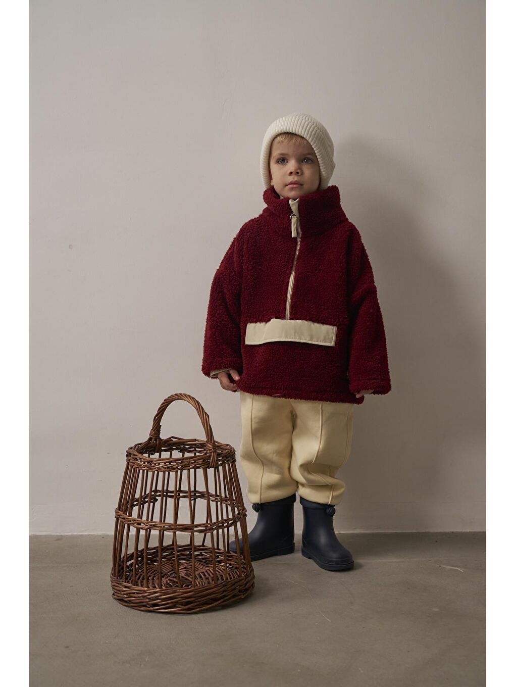 Bordo Wellsoft Yarım Fermuar Çocuk Mont 1-6 Yaş-6