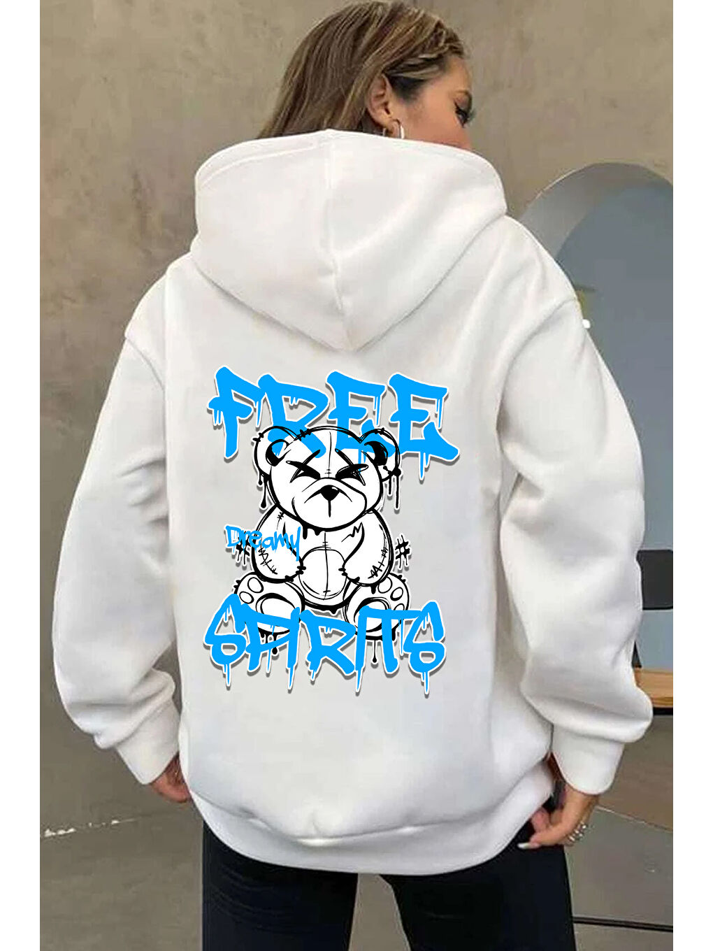 uyguntarz Beyaz Free Grafiti Sırt Baskılı Sweatshirt - 1