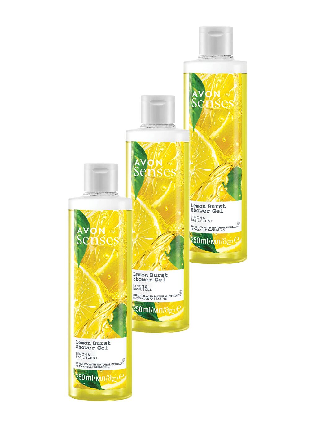 AVON Renksiz Senses Lemon Burst Limon ve Reyhan Kokulu Duş Jeli 250 Ml. Üçlü Set