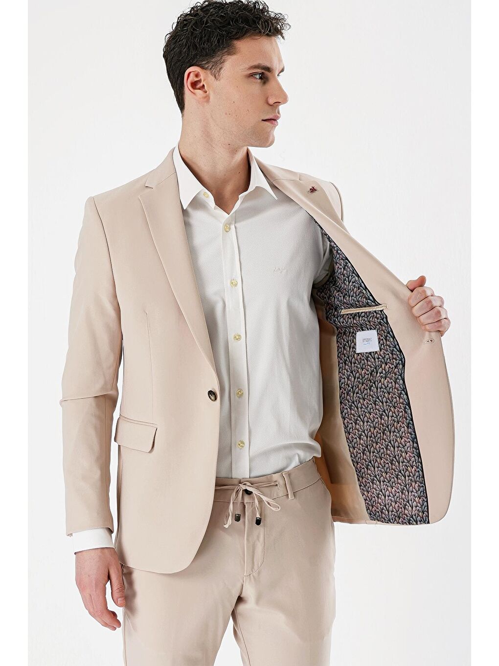 Açık Bej Mono Yaka Çift Yırtmaç Elastanlı 6 Drop Slim Fit Dar Kesim Klasik Takım Elbise 1001240164-3