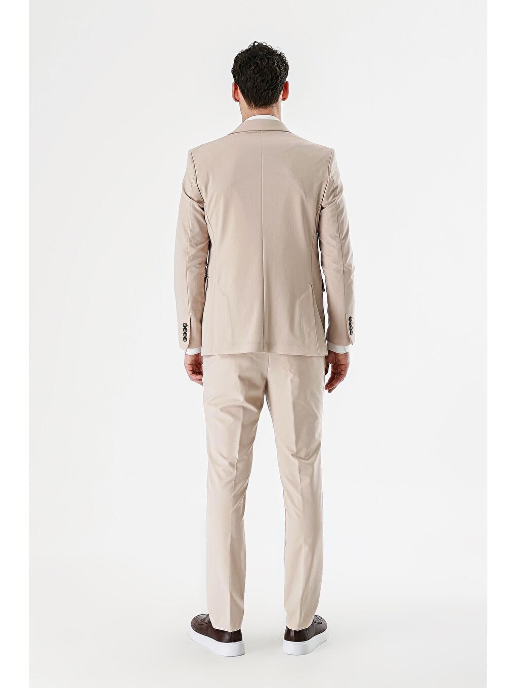 Açık Bej Mono Yaka Çift Yırtmaç Elastanlı 6 Drop Slim Fit Dar Kesim Klasik Takım Elbise 1001240164-5