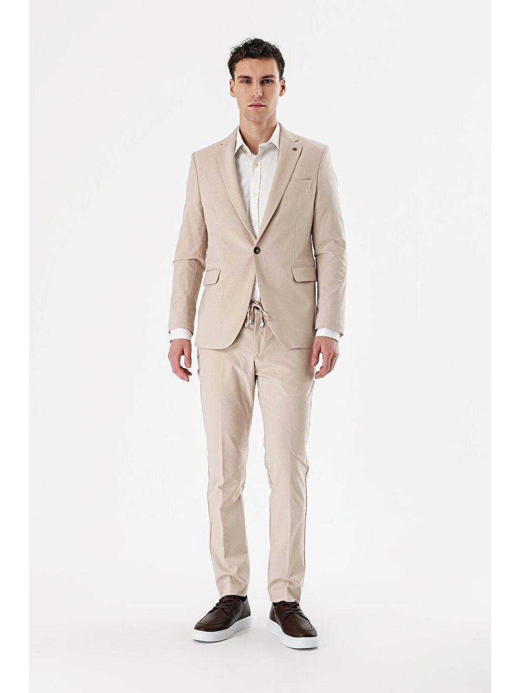 Açık Bej Mono Yaka Çift Yırtmaç Elastanlı 6 Drop Slim Fit Dar Kesim Klasik Takım Elbise 1001240164-6