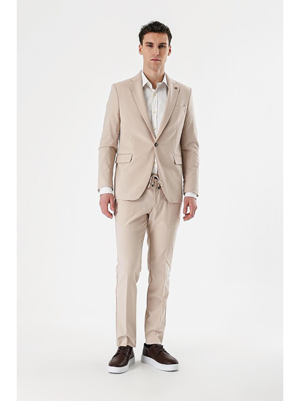 Açık Bej Mono Yaka Çift Yırtmaç Elastanlı 6 Drop Slim Fit Dar Kesim Klasik Takım Elbise 1001240164-7