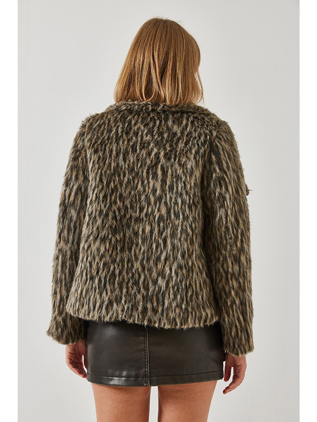 Siyah Kadın Şardonlu Leopar Desenli Ceket-1