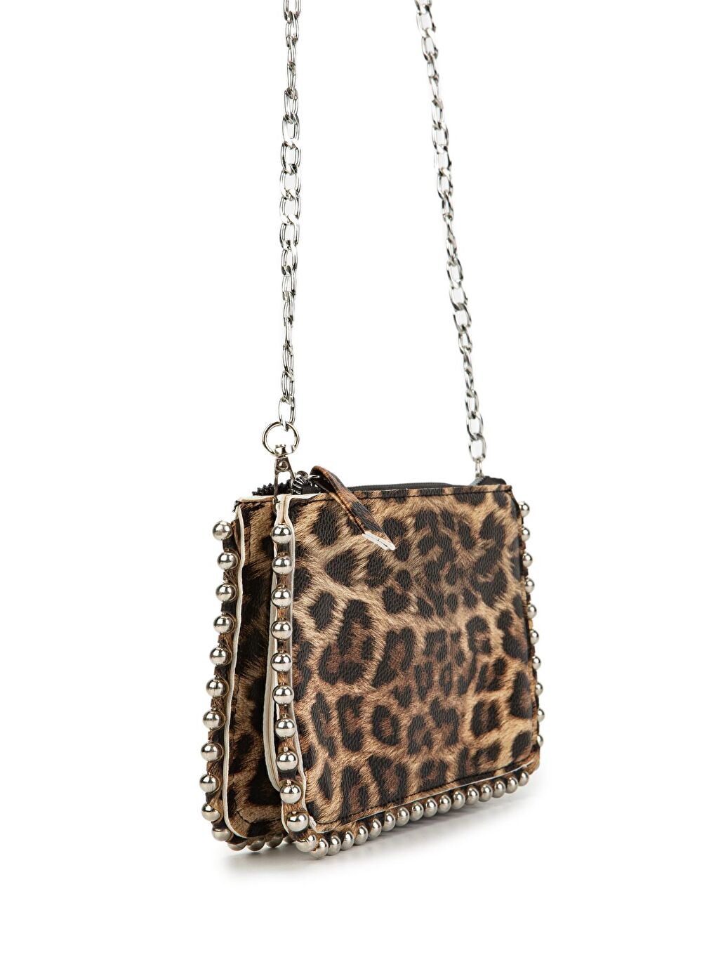 Minebag Açık Kahverengi Metal Boncuklu Anya Clutch Kadın Çapraz Çanta Leoparlı - 1