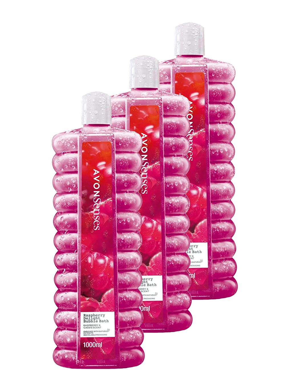 AVON Renksiz Senses Raspberry Delight Ahududu ve Frenk Üzümü Kokulu Banyo Köpüğü 1 Lt. Üçlü Set