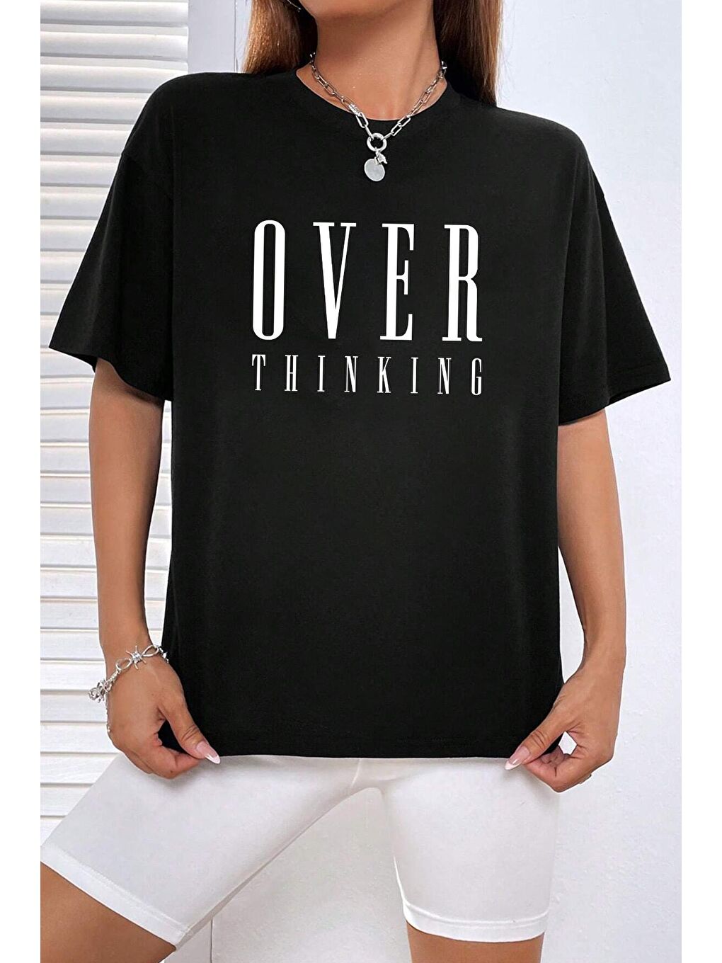 uyguntarz Siyah Unisex Over Thinking Baskılı Tasarım Tshirt