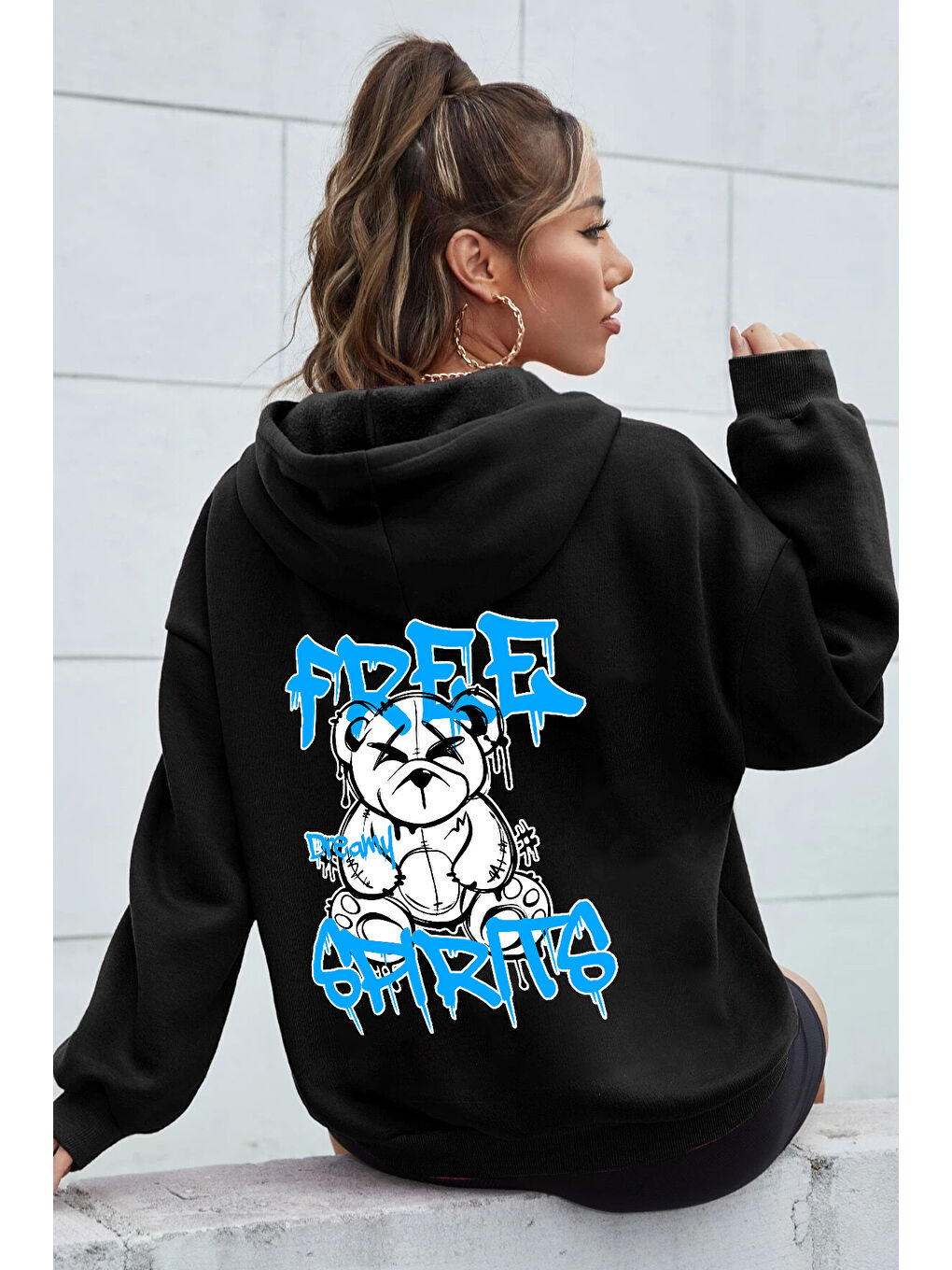 uyguntarz Siyah Free Grafiti Sırt Baskılı  Hoodie - 1